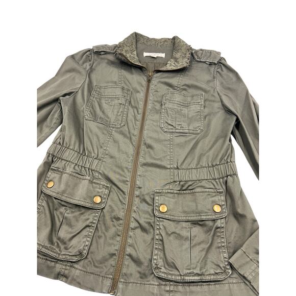 Ann Taylor LOFT Womens Green Y2K Crochet Lace Military Field Jacket Sz S - Picture 2 of 11